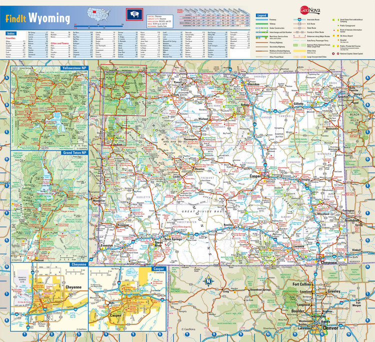 Wyoming Reference Wall Map, image 1, World Maps Online