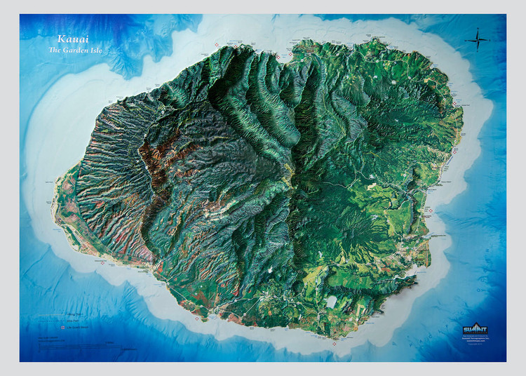 Raised Relief Map of Kauai, Hawaii, image 1, World Maps Online