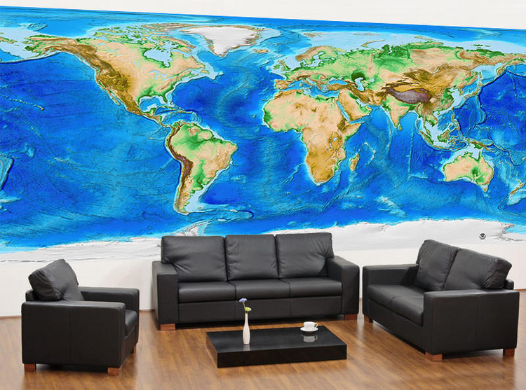 Global Topography & Bathymetry Wall Mural, image 2, World Maps Online