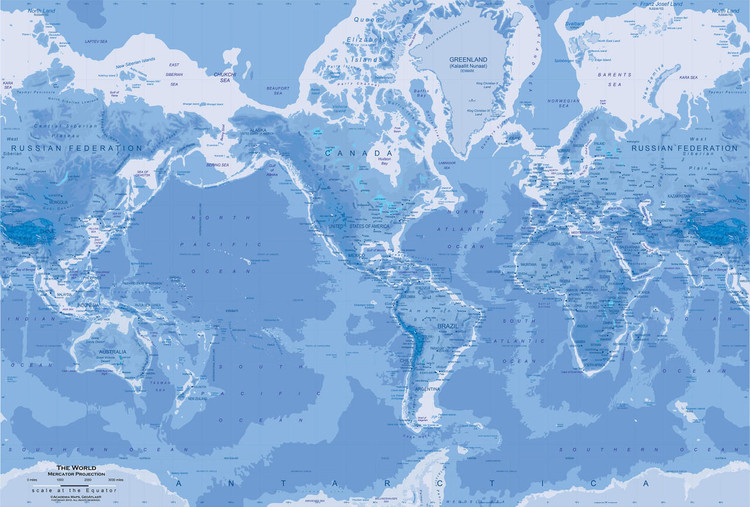 Blue World Map Wall Mural, image 1, World Maps Online