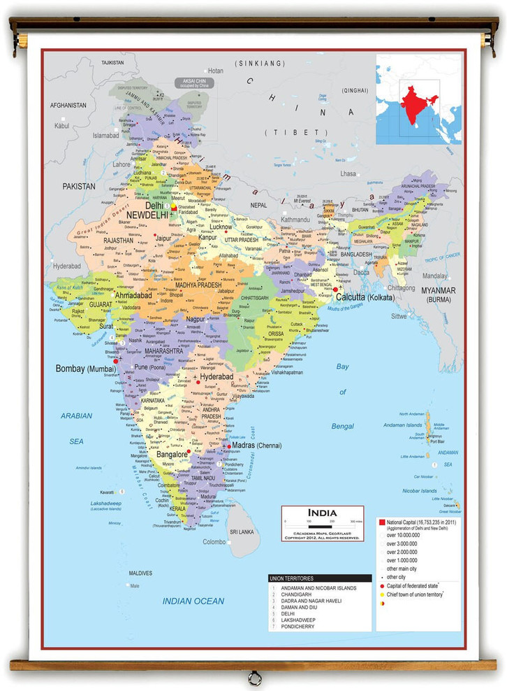India Political Educational Map from Academia Maps, image 1, World Maps Online