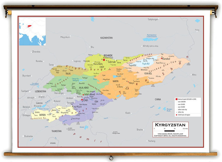 Kyrgyzstan Political Educational Map from Academia Maps, image 1, World Maps Online