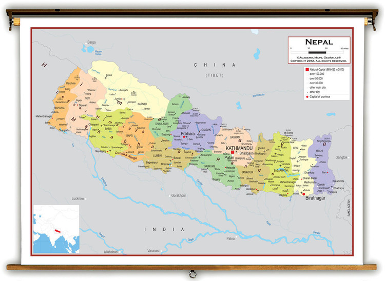 Nepal Political Educational Map from Academia Maps, image 1, World Maps Online
