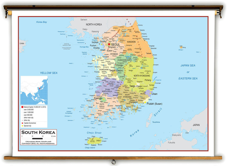 South Korea Political Educational Map from Academia Maps, image 1, World Maps Online