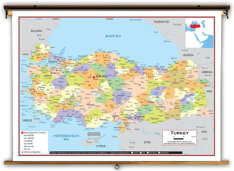 Turkey Political Educational Map from Academia Maps, image 1, World Maps Online