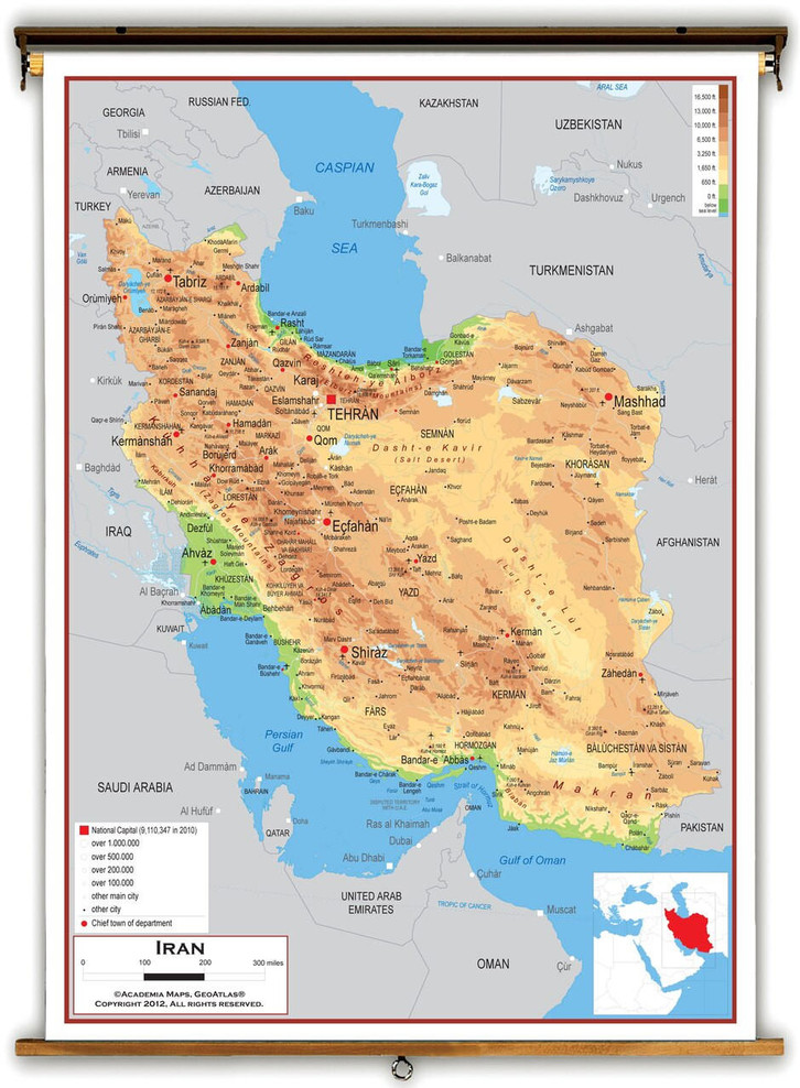 Iran Physical Educational Map from Academia Maps, image 1, World Maps Online