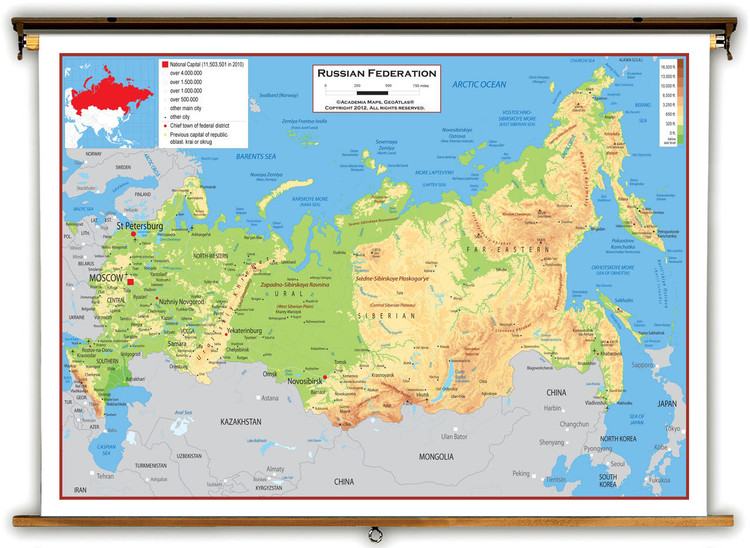 Russia Physical Educational Map from Academia Maps, image 1, World Maps Online