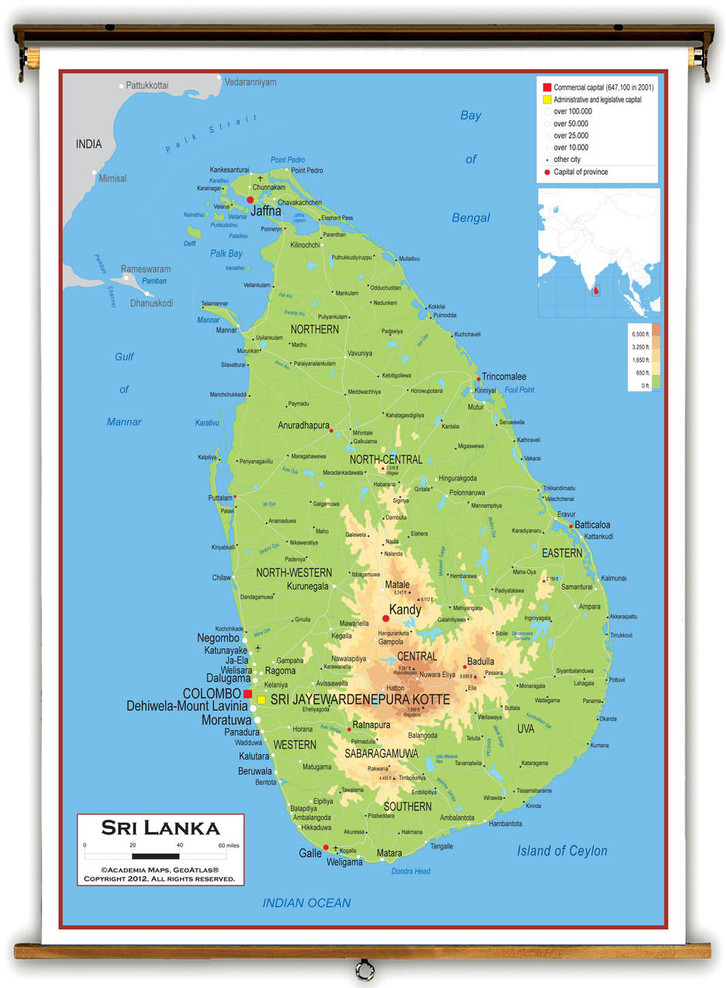 Sri Lanka Physical Educational Map from Academia Maps, image 1, World Maps Online