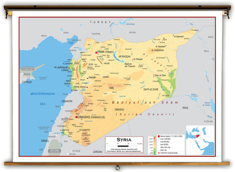 Syria Physical Educational Map from Academia Maps, image 1, World Maps Online