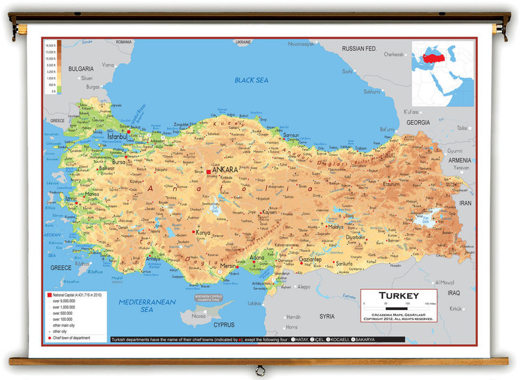 Turkey Physical Educational Map from Academia Maps, image 1, World Maps Online