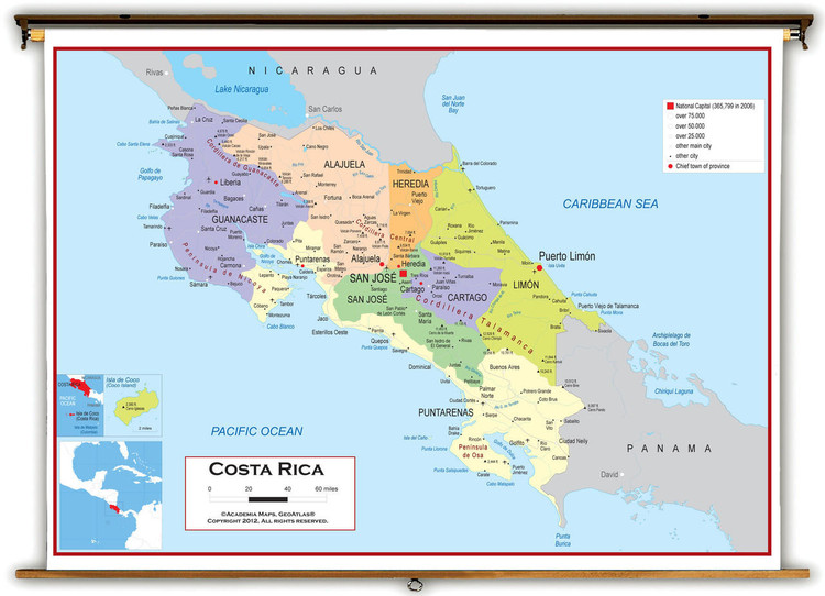 Costa Rica Political Educational Wall Map from Academia Maps, image 1, World Maps Online