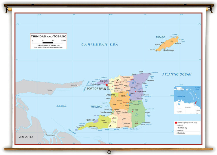Trinidad and Tobago Political Educational Map from Academia Maps, image 1, World Maps Online