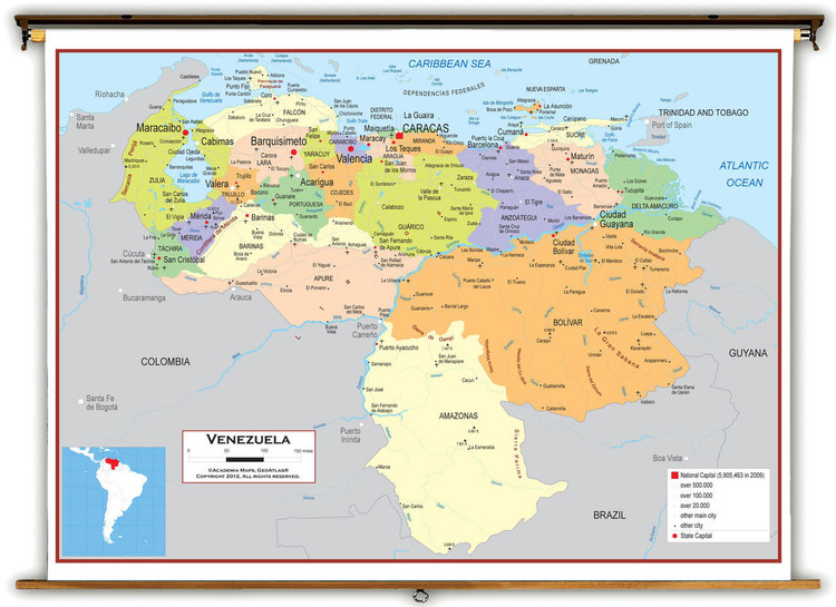 Venezuela Political Educational Wall Map from Academia Maps, image 1, World Maps Online