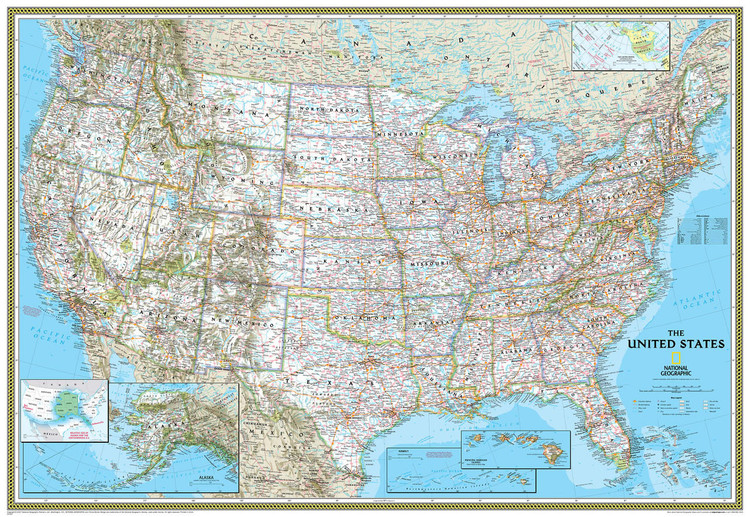 National Geographic United States Classic Wall Map Mural, image 1, World Maps Online