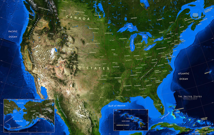 United States Satellite Image Wall Map, image 1, World Maps Online