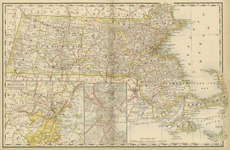 Historical Railroad Map of Massachusetts - 1878, image 1, World Maps Online