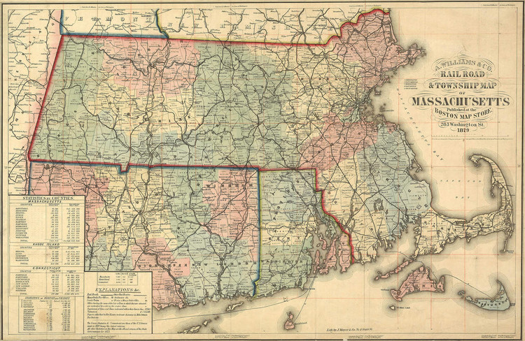Historic Railroad Map of Massachusetts - 1879, image 1, World Maps Online