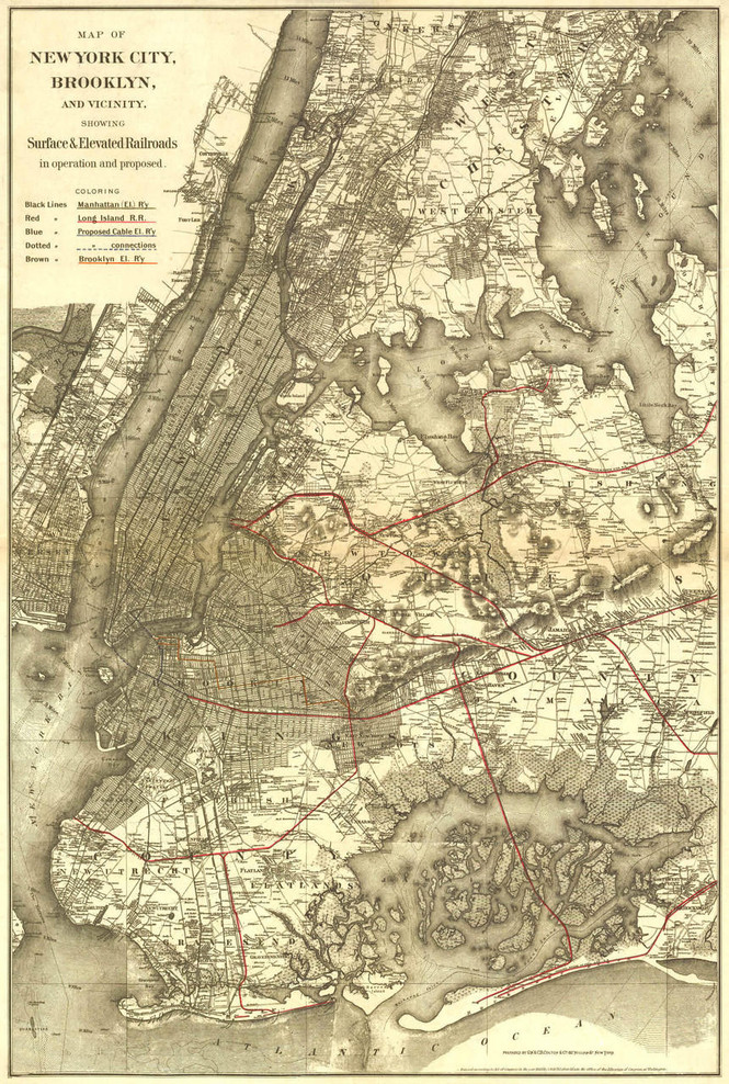Historic Railroad Map of New York City & Brooklyn - 1885, image 1, World Maps Online