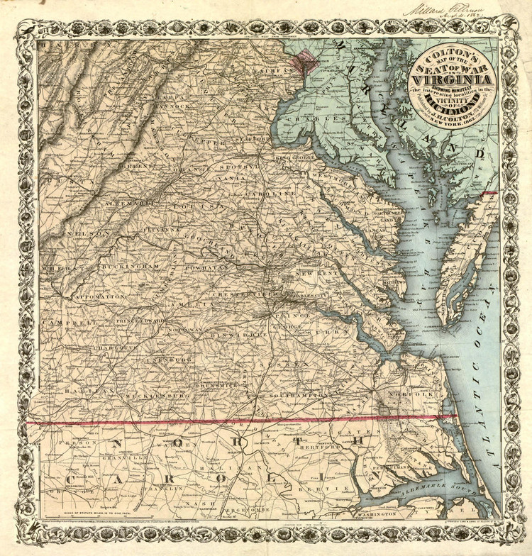 Historic Railroad Map of Virginia and North Carolina - 1862, image 1, World Maps Online
