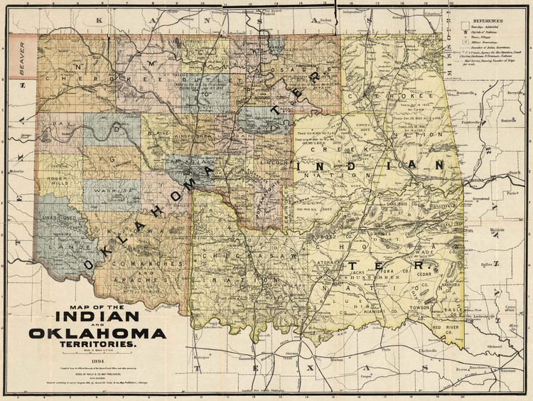 Historic Railroad Map of Oklahoma & Indian Territories - 1894, image 1, World Maps Online