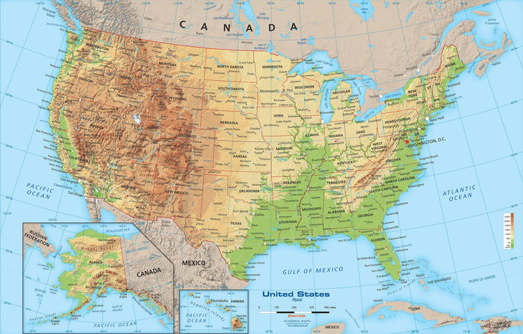 United States Physical Map Wall Mural, image 1, World Maps Online