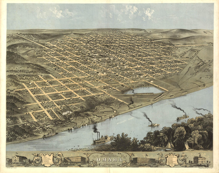 Historic Map - Omaha, NE - 1868, image 1, World Maps Online