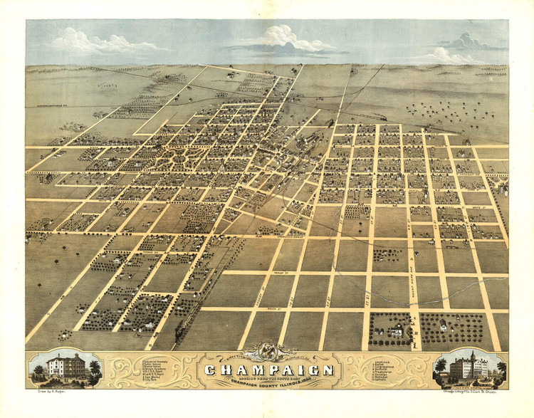 Historic Map - Champaign, IL - 1869, image 1, World Maps Online