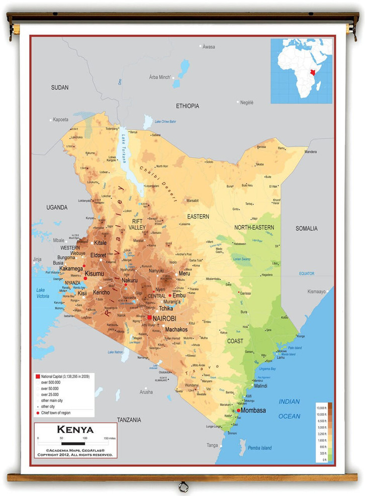 Kenya Physical Educational Map from Academia Maps, image 1, World Maps Online