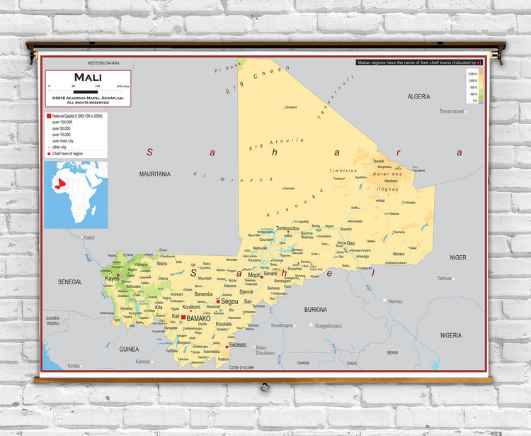 Mali Physical Educational Map from Academia Maps, image 1, World Maps Online