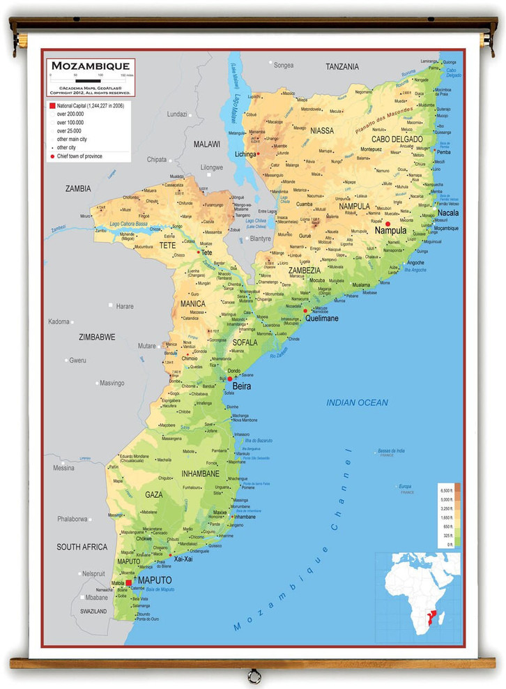 Mozambique Physical Educational Map from Academia Maps, image 1, World Maps Online