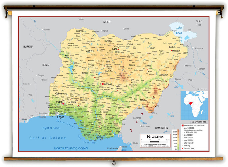 Nigeria Physical Educational Map from Academia Maps, image 1, World Maps Online