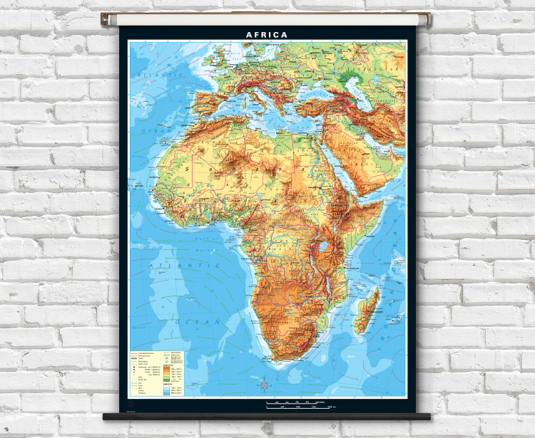 Extra Large Africa Physical Map on Spring Roller
