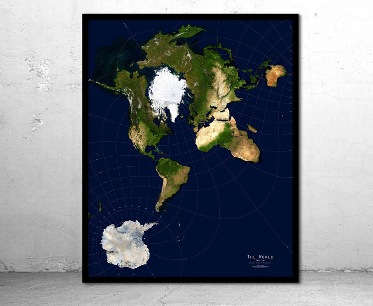 World Physical Satellite Image Map - Oblique Mercator Projection, image 1, World Maps Online