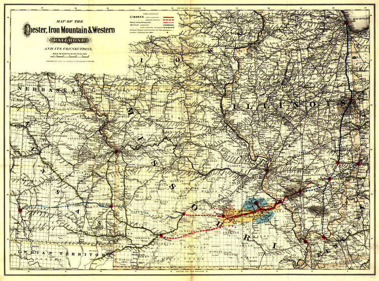 Historic Railroad Map of the Midwest - 1881 Chester, Iron Mountain & Western Railroad, image 1, World Maps Online