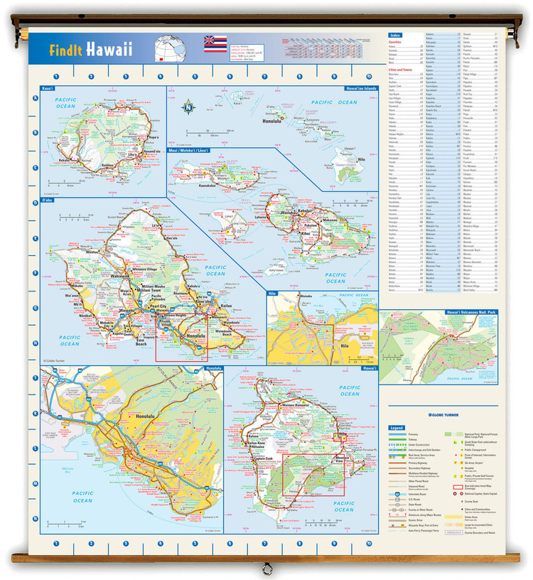 Hawaii Reference Spring Roller Map, image 1, World Maps Online