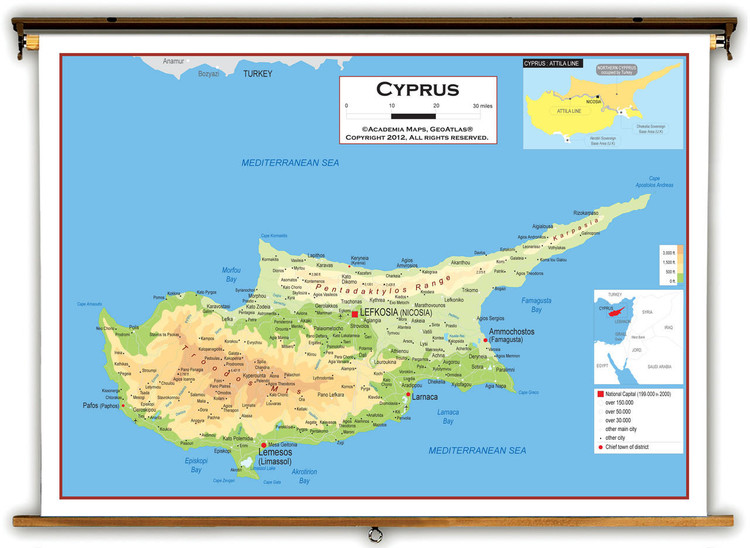 Cyprus Physical Educational Map from Academia Maps, image 1, World Maps Online