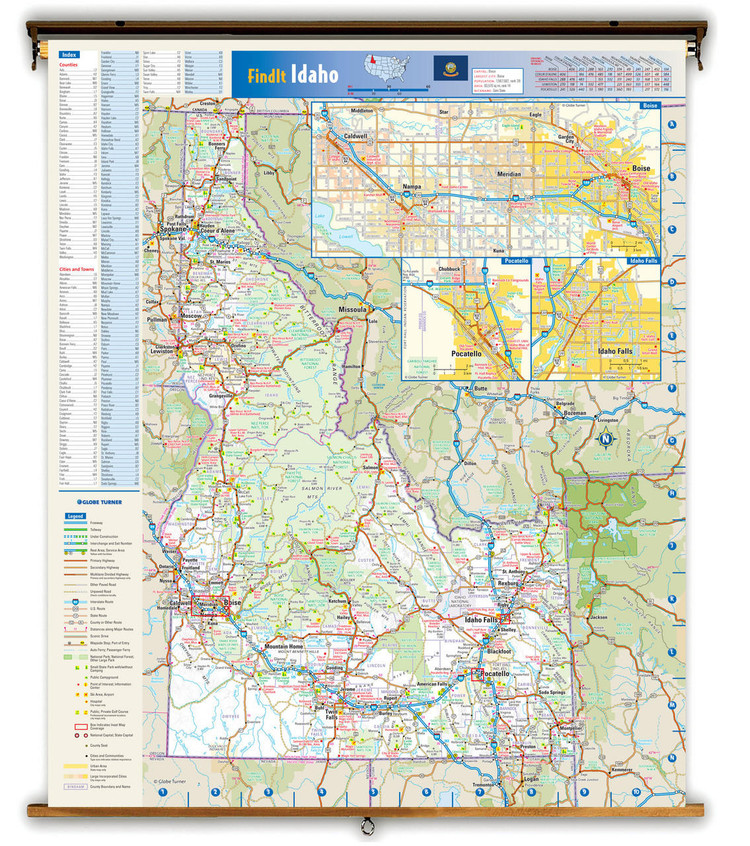 Idaho Reference Pull-Down Map, image 1, World Maps Online