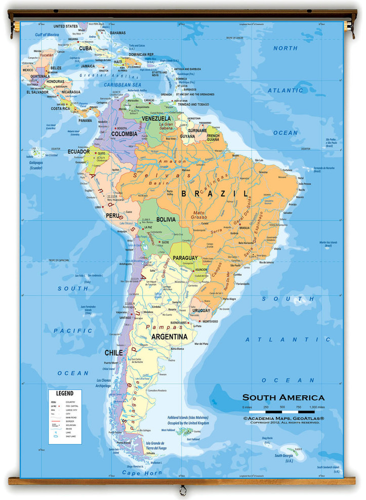South America Political Classroom Wall Map from Academia Maps, image 1, World Maps Online