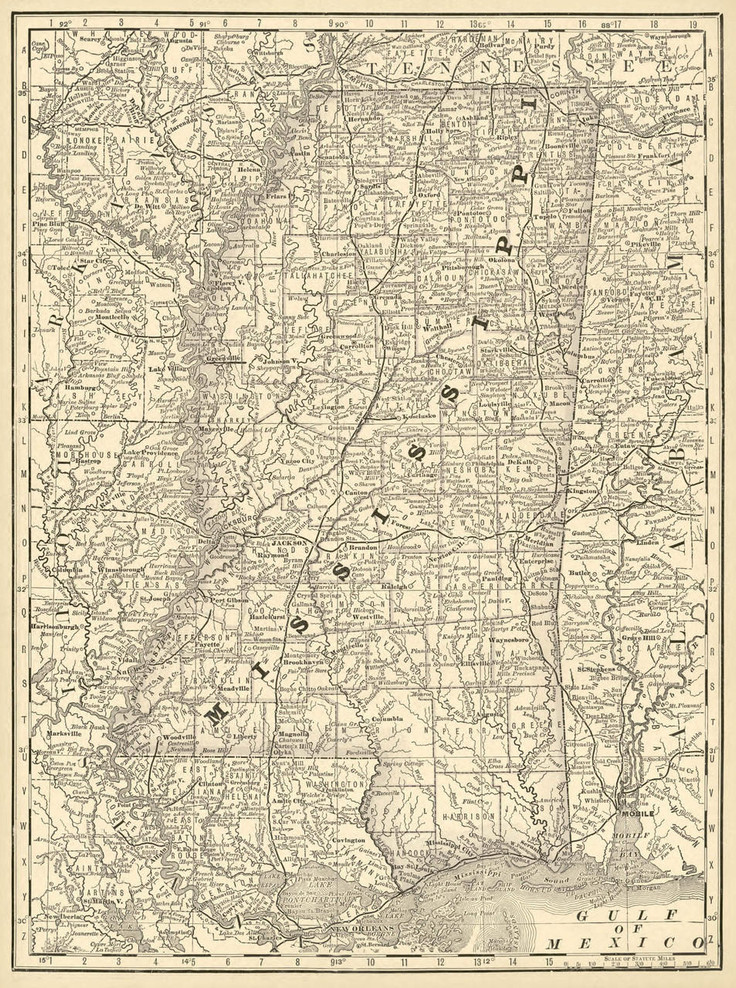  Historical Railroad Map of Mississippi - 1878