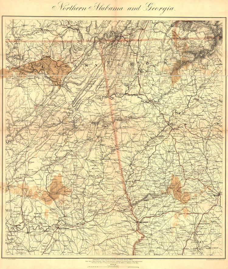 Historic Map of Alabama and Georgia - 1864, image 1, World Maps Online