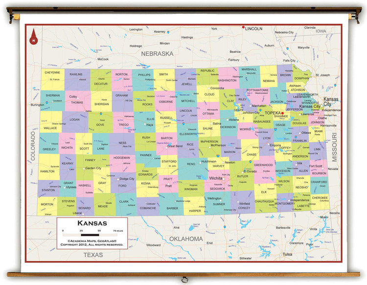 Kansas Political Pull-Down Map, image 1, World Maps Online