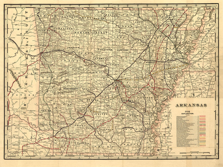 Historic Railroad Map of Arkansas - 1895, image 1, World Maps Online