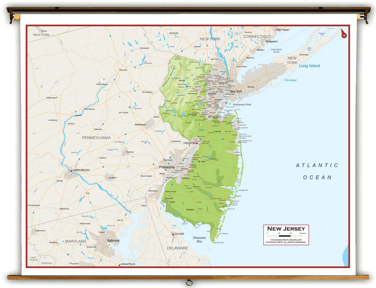 New Jersey Physical Pull-Down Map, image 1, World Maps Online