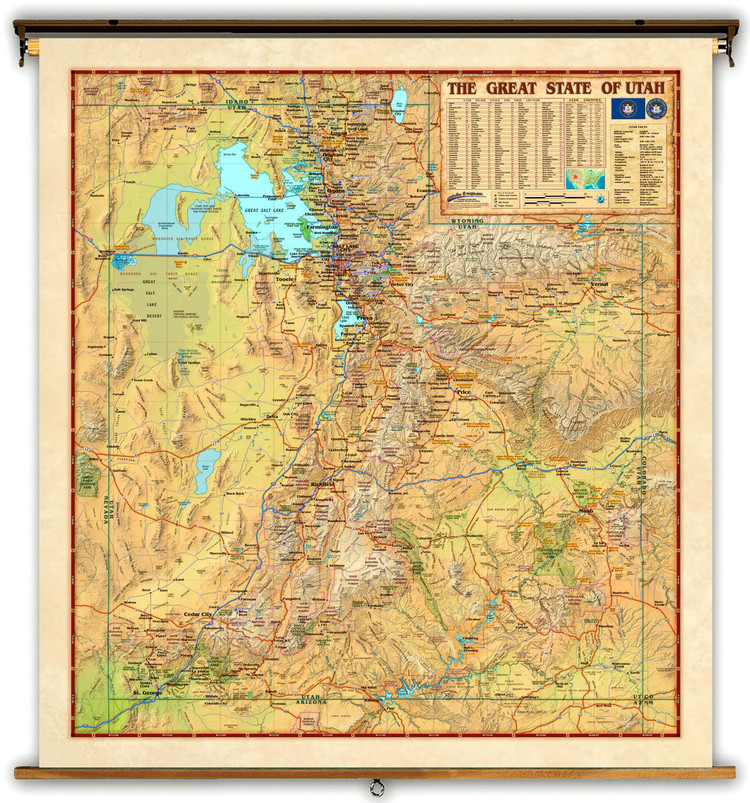Utah Physical Pull-Down Map by Compart, image 1, World Maps Online
