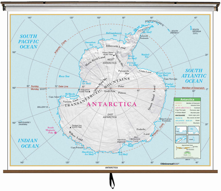 Essential Antarctica Map on Spring Roller from Kappa Maps, image 1, World Maps Online