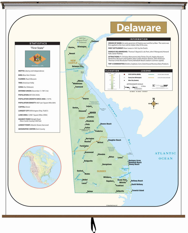 Delaware Large Shaded Relief Map on Spring Roller from Kappa Maps, image 1, World Maps Online