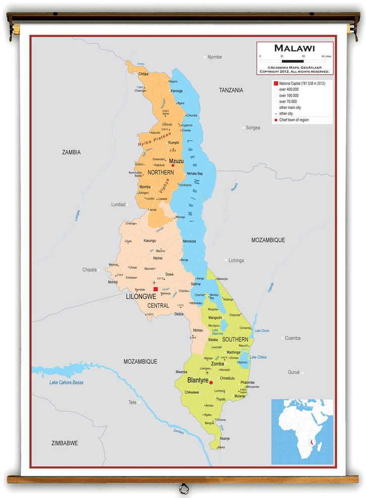Malawi Political Educational Map from Academia Maps, image 1, World Maps Online