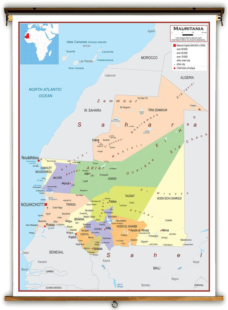 Mauritania Political Educational Map from Academia Maps, image 1, World Maps Online