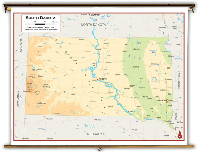 South Dakota Physical Spring Roller Map, image 1, World Maps Online