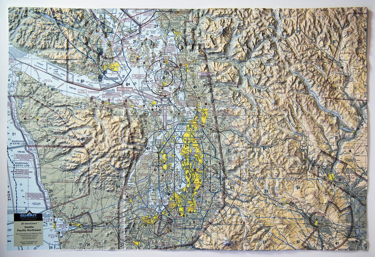 Seattle, WA Aeronautical Raised Relief Map, image 1, World Maps Online